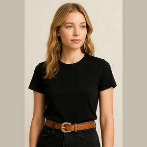 Genuine Leather Belt Women's Medium Decorative Buckle